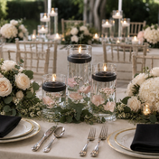 Cylinder Vase Centerpiece & Richland 3" Floating Candles Set of 3 - Black - thumbnail number 5