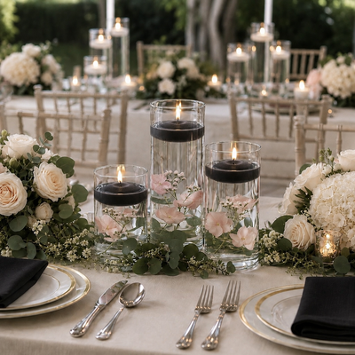 Cylinder Vase Centerpiece & Richland 3" Floating Candles Set of 3 - Black - thumbnail number 5