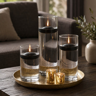 Cylinder Vase Centerpiece & Richland 3" Floating Candles Set of 3 - Black - thumbnail number 6