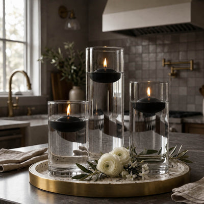 Cylinder Vase Centerpiece & Richland 3" Floating Candles Set of 3 - Black - thumbnail number 7