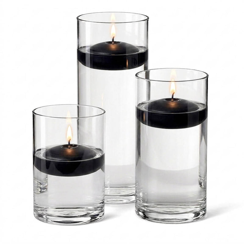 Cylinder Vase Centerpiece & Richland 3" Floating Candles Set of 3 - Black - thumbnail number 2