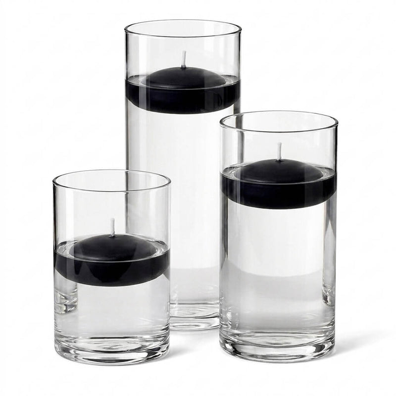 Cylinder Vase Centerpiece & Richland 3" Floating Candles Set of 36 - Black - thumbnail number 1