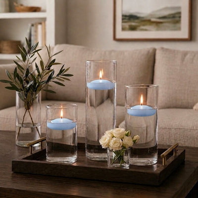 Cylinder Vase Centerpiece & Richland 3" Floating Candles Set of 36 - Light Blue - thumbnail number 3