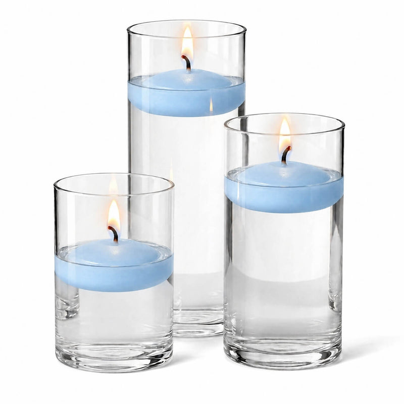 Cylinder Vase Centerpiece & Richland 3" Floating Candles Set of 36 - Light Blue - thumbnail number 2