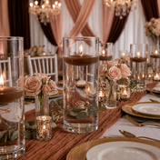 Cylinder Vase Centerpiece & Richland 3" Floating Candles Set of 18 - Brown - thumbnail number 4