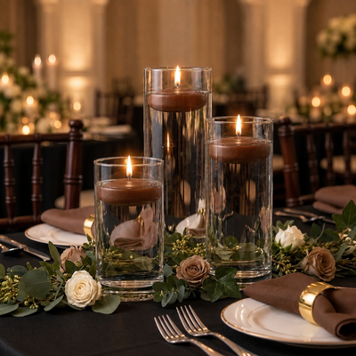 Cylinder Vase Centerpiece & Richland 3" Floating Candles Set of 18 - Brown - thumbnail number 5