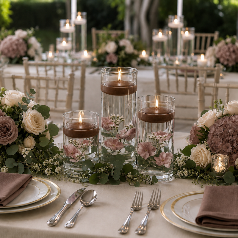 Cylinder Vase Centerpiece & Richland 3" Floating Candles Set of 36 - Brown - thumbnail number 4