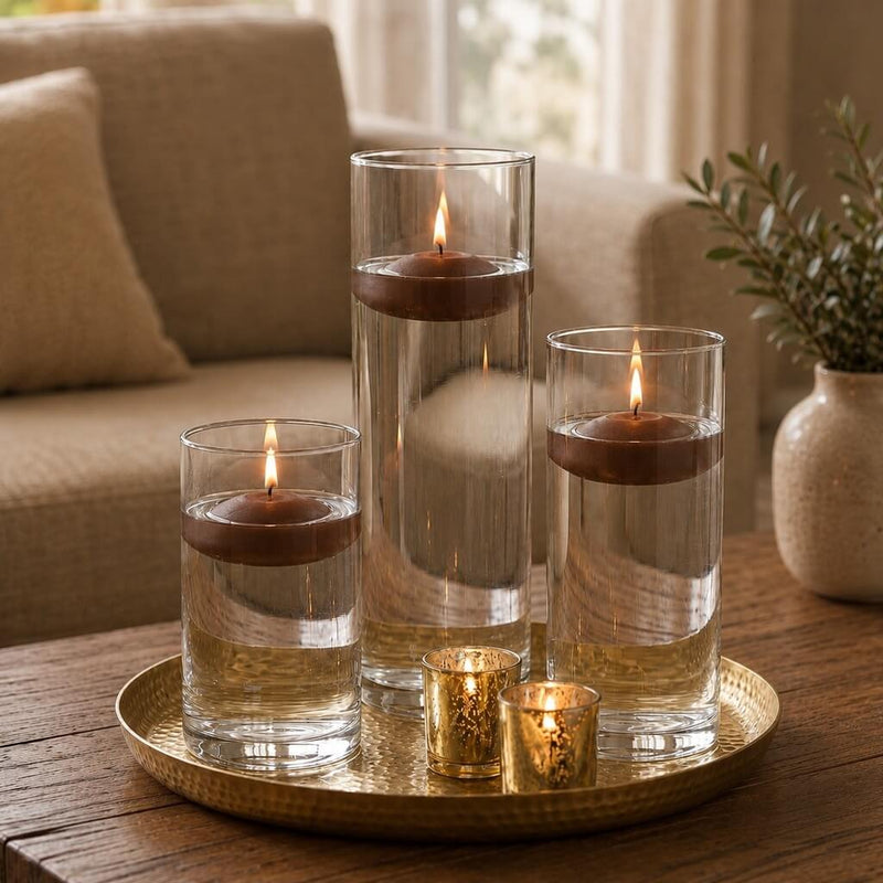 Cylinder Vase Centerpiece & Richland 3" Floating Candles Set of 18 - Brown - thumbnail number 7