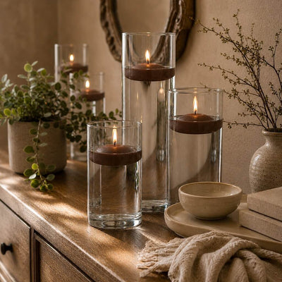 Cylinder Vase Centerpiece & Richland 3" Floating Candles Set of 18 - Brown - thumbnail number 3