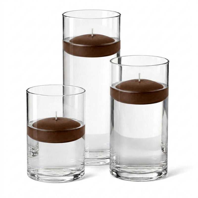 Cylinder Vase Centerpiece & Richland 3" Floating Candles Set of 18 - Brown - thumbnail number 1