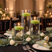 Cylinder Vase Centerpiece & Richland 3" Floating Candles Set of 18 - Green - thumbnail number 5