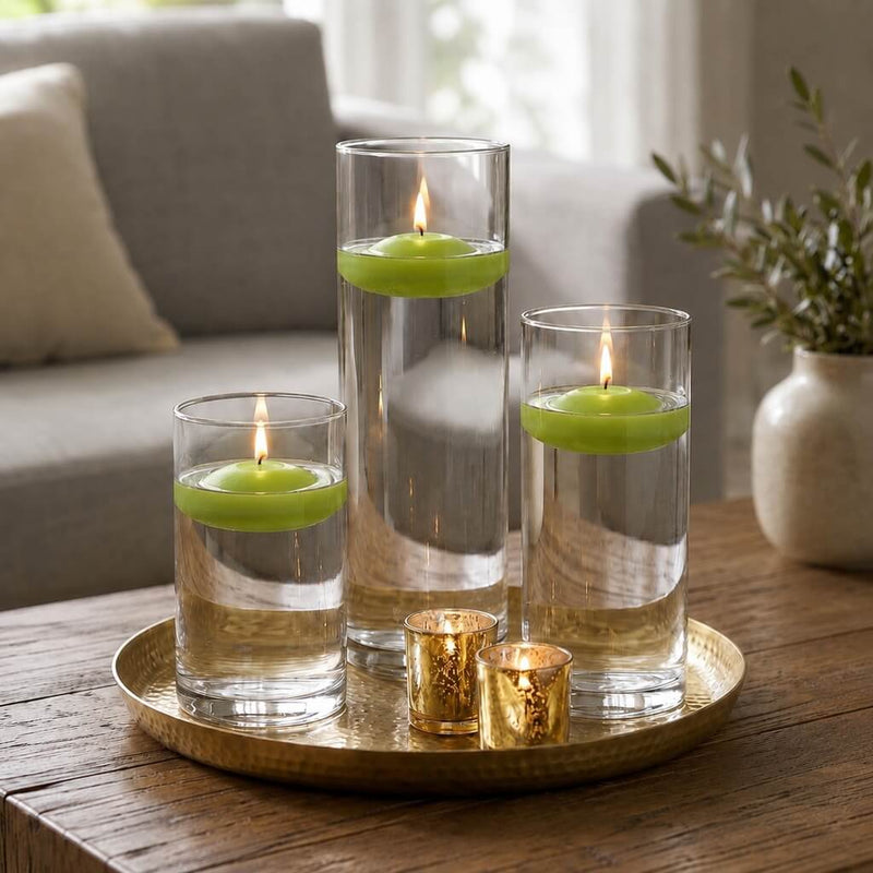 Cylinder Vase Centerpiece & Richland 3" Floating Candles Set of 36 - Green - thumbnail number 6