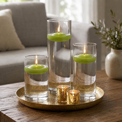 Cylinder Vase Centerpiece & Richland 3" Floating Candles Set of 18 - Green - thumbnail number 3