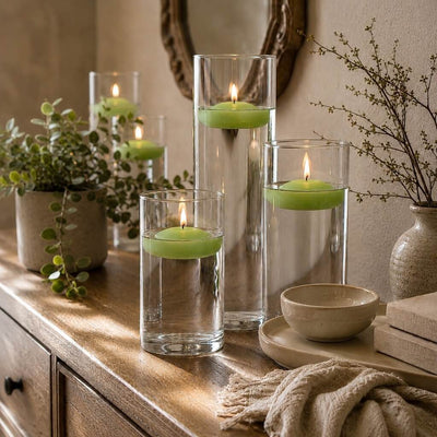 Cylinder Vase Centerpiece & Richland 3" Floating Candles Set of 36 - Green - thumbnail number 7