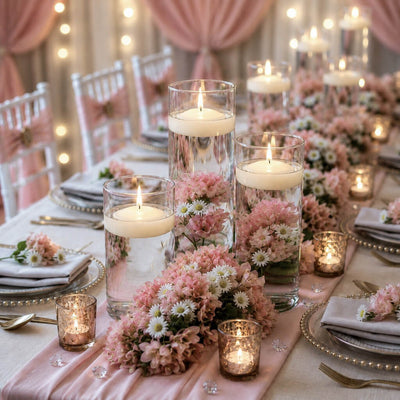 Cylinder Vase Centerpiece & Richland 3" Floating Candles Set of 18 - Light Ivory - thumbnail number 4