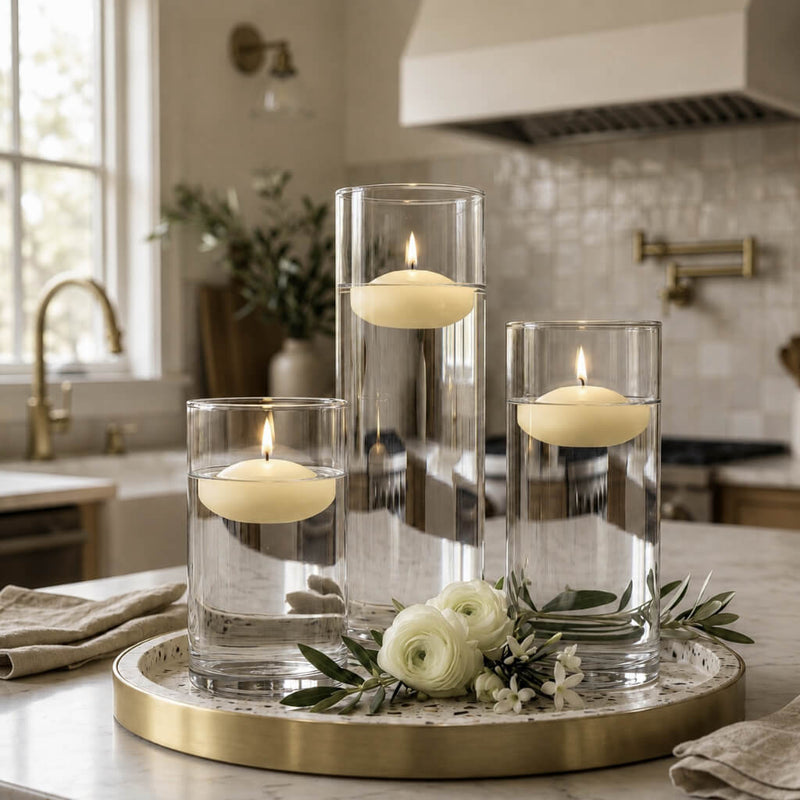 Cylinder Vase Centerpiece & Richland 3" Floating Candles Set of 18 - Light Ivory - thumbnail number 3