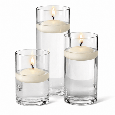 Cylinder Vase Centerpiece & Richland 3" Floating Candles Set of 36 - Light Ivory - thumbnail number 2