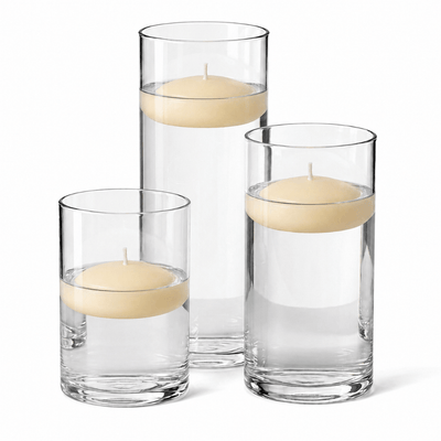 Cylinder Vase Centerpiece & Richland 3" Floating Candles Set of 36 - Ivory - thumbnail number 1