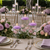 Cylinder Vase Centerpiece & Richland 3" Floating Candles Set of 18 - Lavender - thumbnail number 3