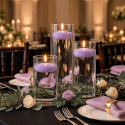 Cylinder Vase Centerpiece & Richland 3" Floating Candles Set of 18 - Lavender - thumbnail number 4