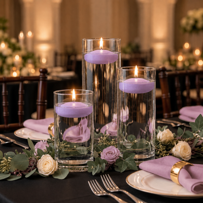 Cylinder Vase Centerpiece & Richland 3" Floating Candles Set of 36 - Lavender - thumbnail number 4