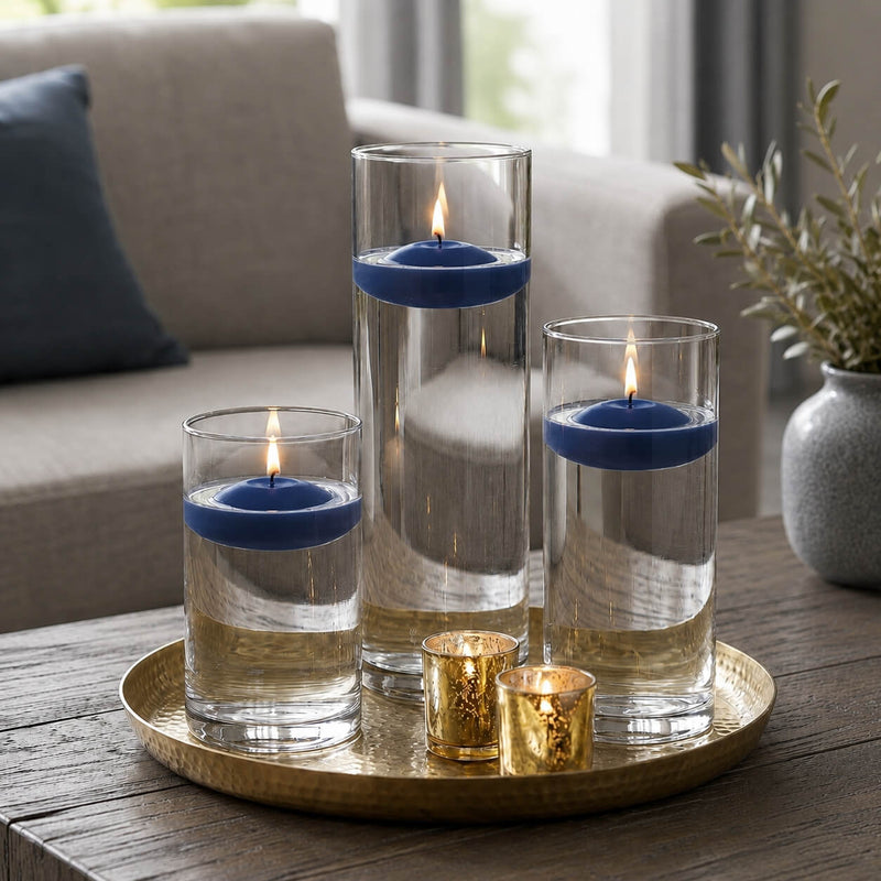 Cylinder Vase Centerpiece & Richland 3" Floating Candles Set of 18 - Navy Blue - thumbnail number 5