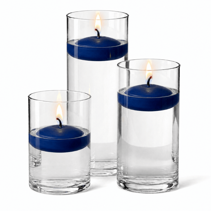 Cylinder Vase Centerpiece & Richland 3" Floating Candles Set of 18 - Navy Blue - thumbnail number 2