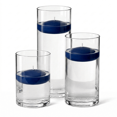 Cylinder Vase Centerpiece & Richland 3" Floating Candles Set of 36 - Navy Blue - thumbnail number 1