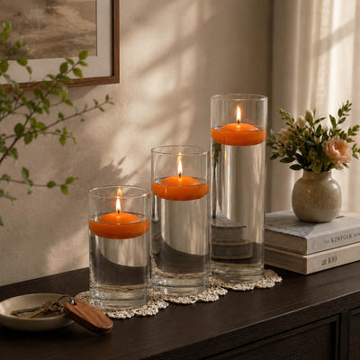 Cylinder Vase Centerpiece & Richland 3" Floating Candles Set of 36 - Orange - thumbnail number 4