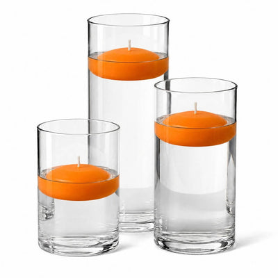 Cylinder Vase Centerpiece & Richland 3" Floating Candles Set of 36 - Orange - thumbnail number 1