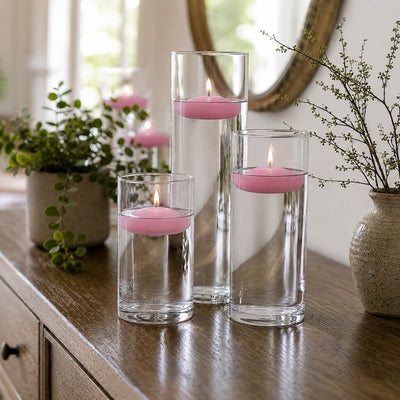 Cylinder Vase Centerpiece & Richland 3" Floating Candles Set of 36 - Pink - thumbnail number 5