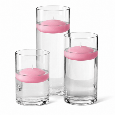 Cylinder Vase Centerpiece & Richland 3" Floating Candles Set of 18 - Pink - thumbnail number 1