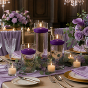 Cylinder Vase Centerpiece & Richland 3" Floating Candles Set of 36 - Purple - thumbnail number 5