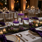 Cylinder Vase Centerpiece & Richland 3" Floating Candles Set of 36 - Purple - thumbnail number 3