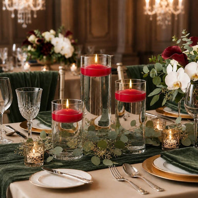 Cylinder Vase Centerpiece & Richland 3" Floating Candles Set of 18 - Red - thumbnail number 4