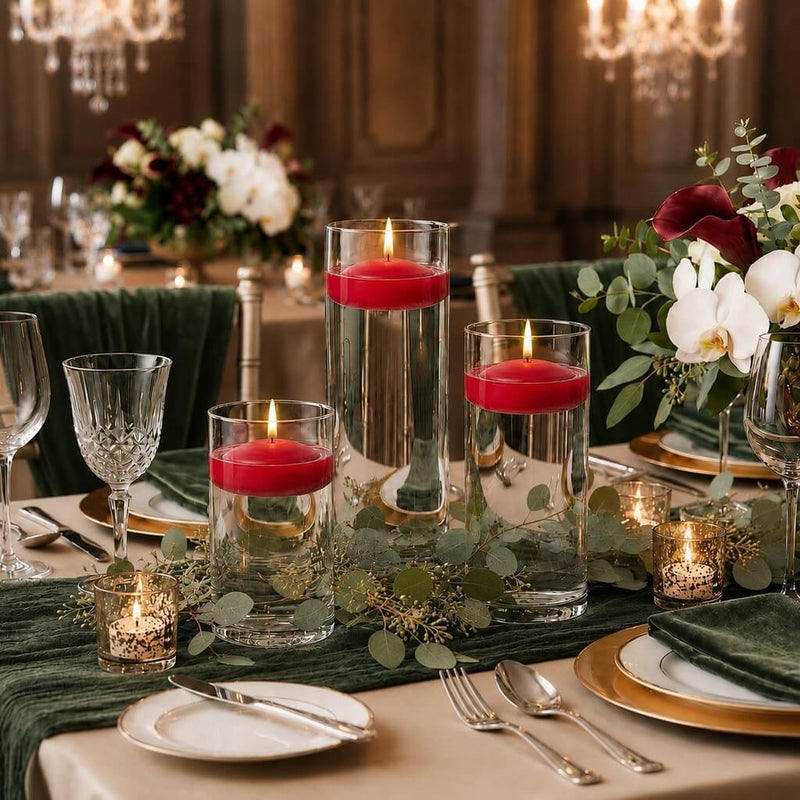 Cylinder Vase Centerpiece & Richland 3" Floating Candles Set of 36 - Red - thumbnail number 4