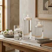 Cylinder Vase Centerpiece & Richland 3" Floating Candles Set of 18 - White - thumbnail number 3