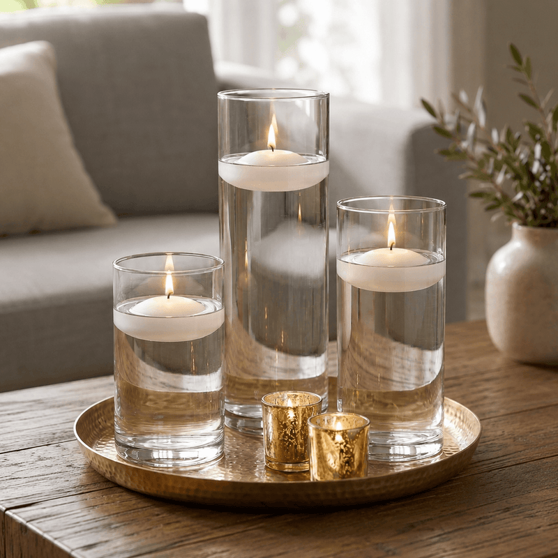 Cylinder Vase Centerpiece & Richland 3" Floating Candles Set of 18 - White - thumbnail number 4