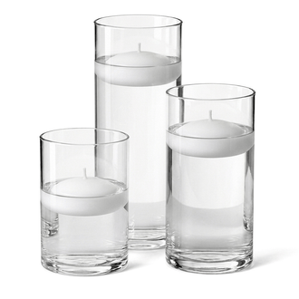 Cylinder Vase Centerpiece & Richland 3" Floating Candles Set of 3 - White