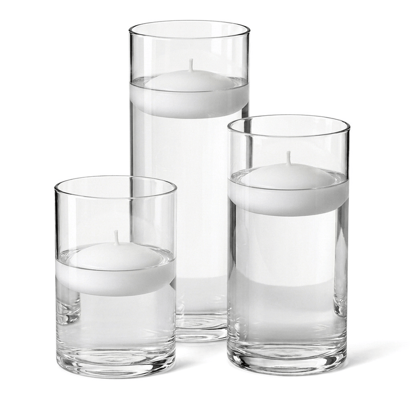 Cylinder Vase Centerpiece & Richland 3" Floating Candles Set of 36 - White - thumbnail number 1