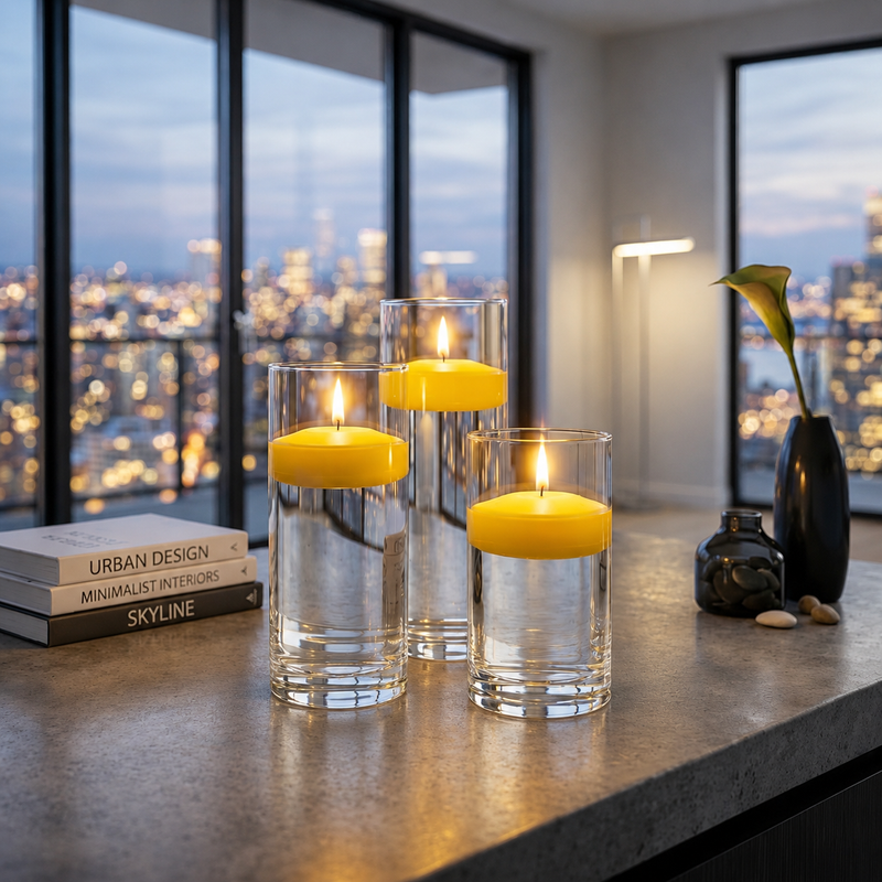 Three floating candles in glass cylinders with a city view - thumbnail number 6
