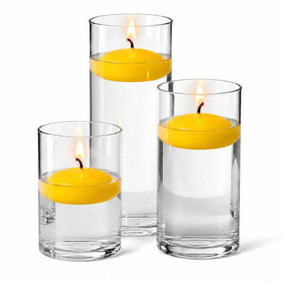 Cylinder Vase Centerpiece & Richland 3" Floating Candles Set of 18 - Yellow - thumbnail number 2