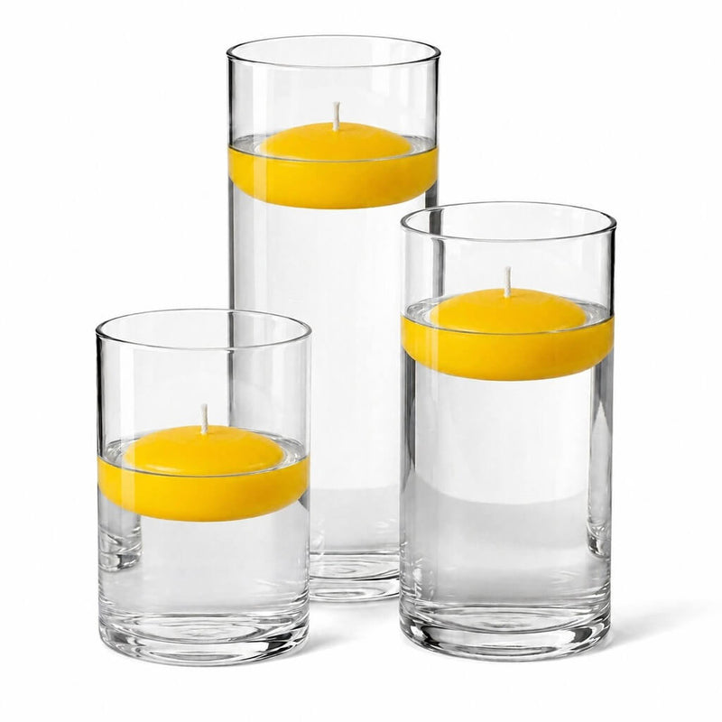 Cylinder Vase Centerpiece & Richland 3" Floating Candles Set of 18 - Yellow - thumbnail number 1