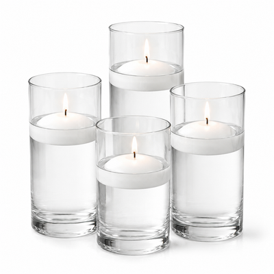 Eastland  Cylinder Vase Centerpiece & Richland 3" Floating Candles Set of 8 - White - thumbnail number 1