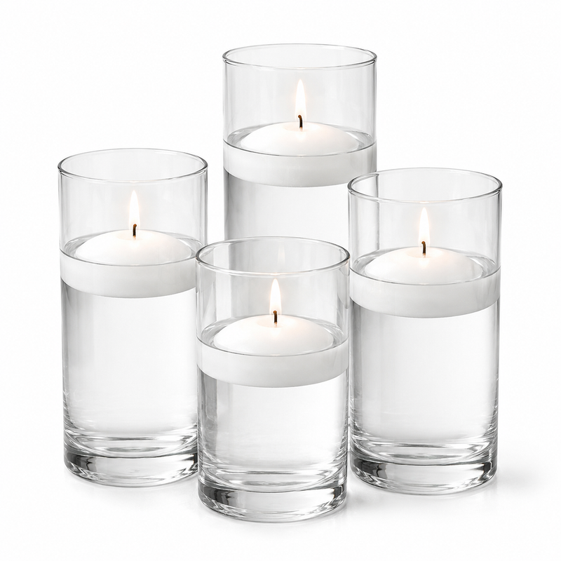 Eastland  Cylinder Vase Centerpiece & Richland 3" Floating Candles Set of 8 - White - thumbnail number 1