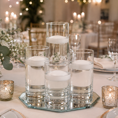 Eastland  Cylinder Vase Centerpiece & Richland 3" Floating Candles Set of 8 - White - thumbnail number 4