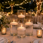 Eastland  Cylinder Vase Centerpiece & Richland 3" Floating Candles Set of 8 - White - thumbnail number 3