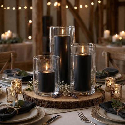 Richland Pillar Candles & Cylinder Vases Set of 3 - Black - thumbnail number 5