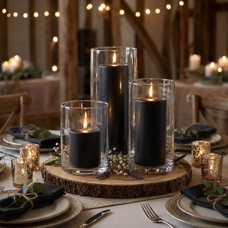 Richland Pillar Candles & Cylinder Vases Set of 3 - Black - thumbnail number 5