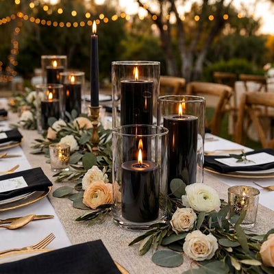 Richland Pillar Candles & Cylinder Vases Set of 3 - Black - thumbnail number 4